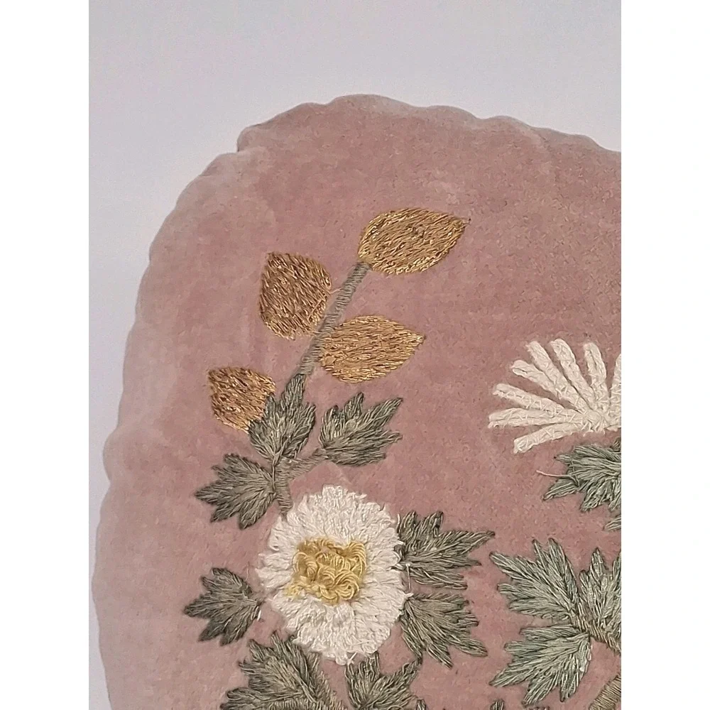 Pottery Barn Embroidered Heart Shaped Pillow- Rose w/ Flowers